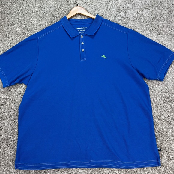 Tommy Bahama Polo Shirt Mens XXL Blue Short Sleeve Islandzone Supima Marlin EUC